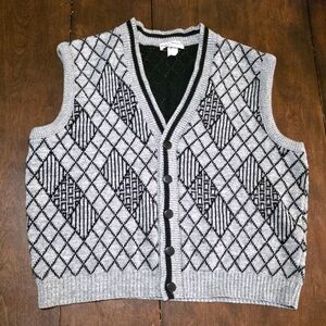 Vintage Diamond Knit Sweater Vest Button Up Mens-Womans Sz Large Porto Bello